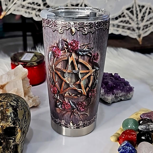 Pentacle Floral ✦ Travel Tumbler ✦ Witchy 20oz Stainless Steel w/ Double-Wall - Picture 3 of 12